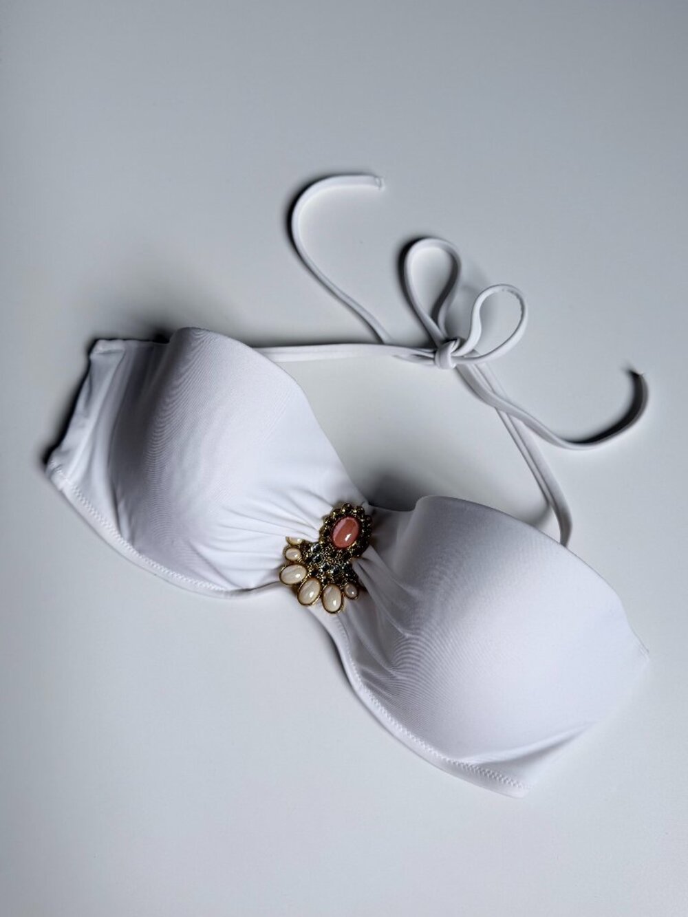 Victoria's Secret White Bandeau Bikini Top with Removal Jewel Brooch
